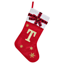 Red Velvet Christmas Stocking with Initial Embroidery 17.7