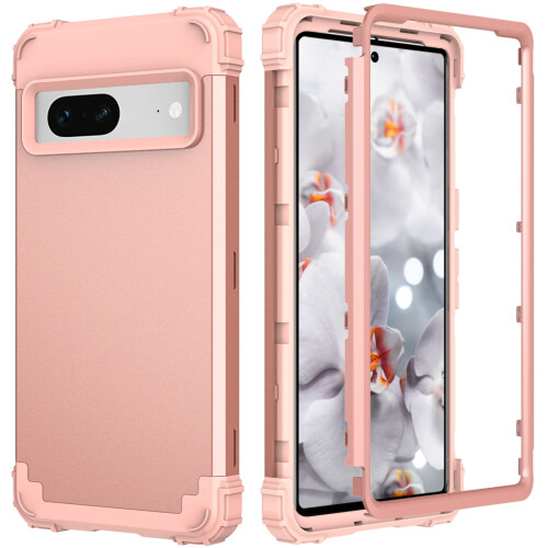 Case for Google Pixel 7,Shockproof Rubber Armor Silicone Rugged Case Hybrid Hard Back Phone Cover,Rosegold