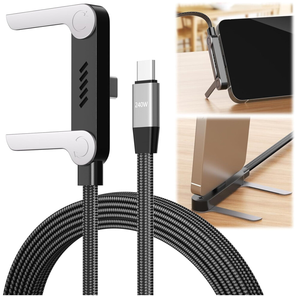 Invisible Holder Charger Cable With Stand, 240W Usb-C Invisible Stand Charging Cable, Braided Flat Phone Charger For Gaming, Video Calls 9132278094755