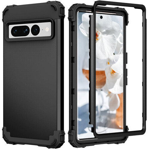 Case for Google Pixel 7 Pro,Shockproof Rubber Armor Silicone Rugged Case Hybrid Hard Back Phone Cover,Black