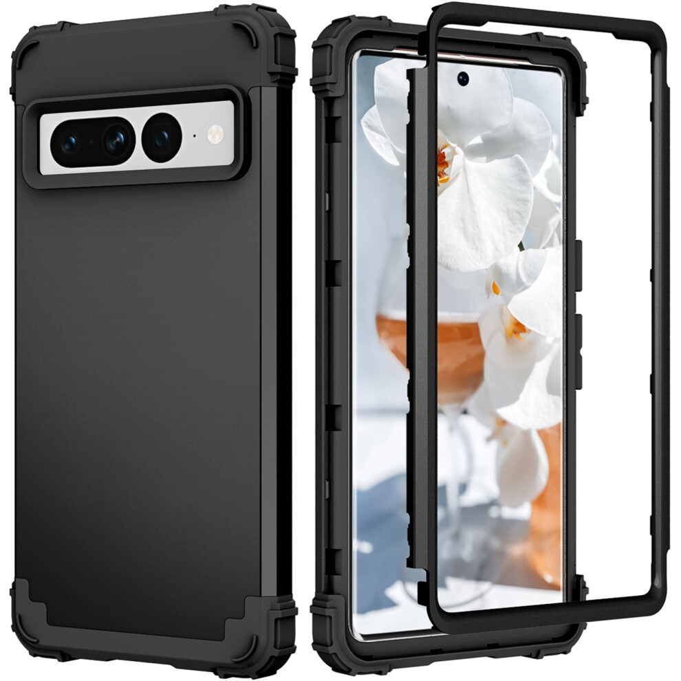 Case For Google Pixel 7 Pro,Shockproof Rubber Armor Silicone Rugged Case Hybrid Hard Back Phone Cover, Black 9405492475953