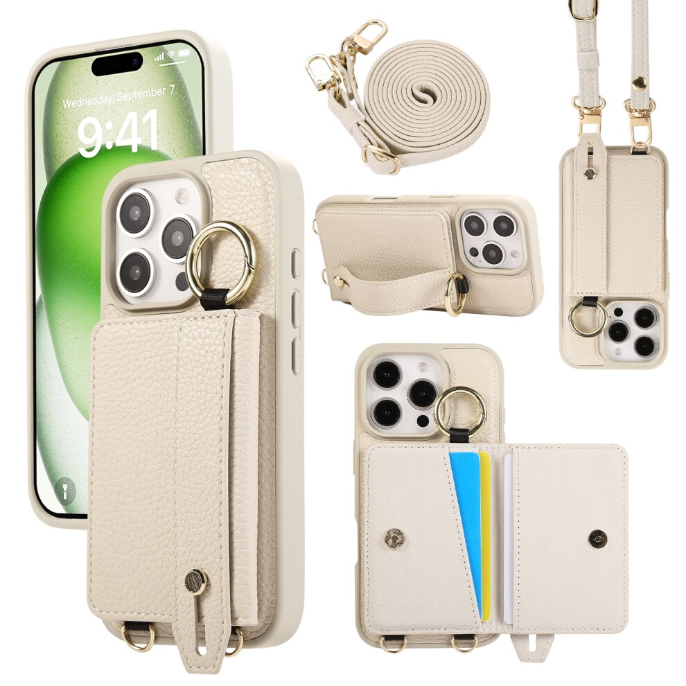 Tech Circle Wallet Case For Iphone 16 – Card Holder, Lanyard, Kickstand, Rfid Blocking, Shockproof Pu Leather Cover, White 9405492478237