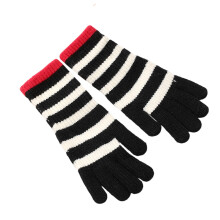 Black Women Knitted Gloves With Colorblock Striped Pattern And Touch Screen Feature For Cold Proof Warmth And Comfort In Chilly Conditions