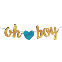 Guirnalda brillante "Oh Boy" - Decoraciones para baby shower de niño - Guirnalda para fiesta de revelación de género