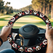 Skull & Flower Golf Cart Steering Wheel Cover – Universal, Compatible with Club Car, Good Texture, Nice Look, Gifts