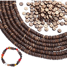 6 fili, 528 perline Heishi in legno di cocco marrone da 8 mm, foro da 1 mm, per la creazione di bracciali/collane/orecchini – Compatibili con