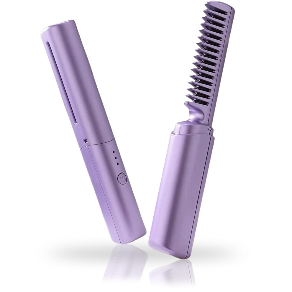 Ceramic Hair Comb, USB Rechargeable Cordless, 3 Heat Settings, Dual Straightening & Curling Iron â Compatible with All Hair Types