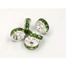 100 srebrnych kryształowych koralików dystansowych z cyrkoniami, 6 mm, 8 mm, 10 mm, wybór kolorów: 10 mm, zielony