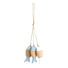 Tropical Wood Fish Wall Hanging Ornament, Blue & White Antique Hand-Carved Wooden Fish – Nautical Home/Outdoor Decor