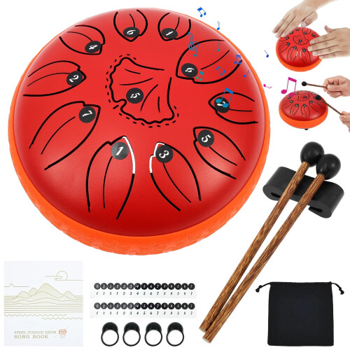 Μουσικό τύμπανο Tongue Drum, μεταλλικό τύμπανο με μπαγκέτα και μουσικό βιβλίο για