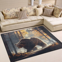 A Bear in Autumn Forest Area Floor Rugs Soft Non-Slip Large Mats Nursery Carpets 63" x 48"