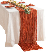 Crumpled Chiffon Table Runner, Translucent Boho Tablecloth for Wedding, Baby Shower, Birthday – 118"x35", Brown