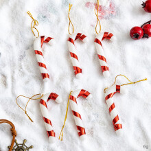 6Pcs Red & White Candy Cane Tree Ornaments, Xmas Hanging Decorations Compatible with Christmas Trees