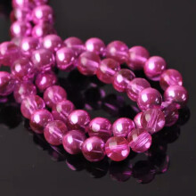 Cuentas sueltas de cristal liso chapadas en color metálico redondo de 4 mm, 6 mm y 8 mm, lote 17#, color rosa intenso metálico, 8 mm/25 unidades