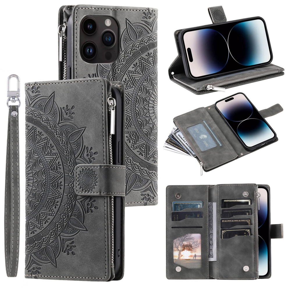 Compatible With Iphone 11 Pro Max: Leather Wallet Case With Card Holder, Crossbody Lanyard, Magnetic Flip, Zipper Pocket & Kickstand Gray 9405492477780
