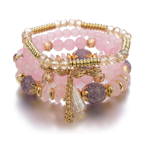 Boho Bracelets for Women Multi-Color Layered Stackable Natural Beaded Bracelets Adjustable 2