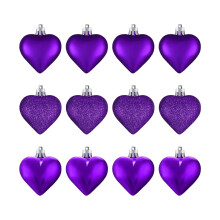 Valentine's Heart-Shaped Glass Ornament, Matte & Glitter Purple Bauble for Tree, Wedding, Anniversary – Compatible with Standard Hooks