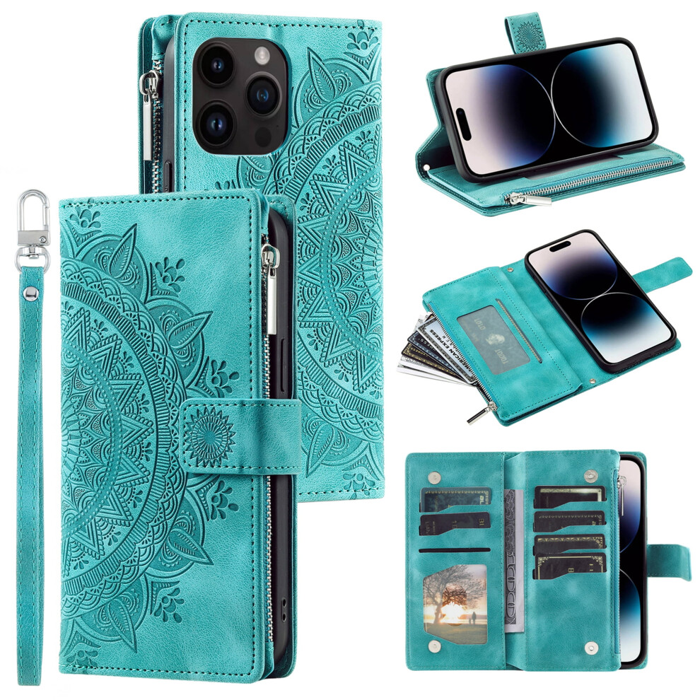 Compatible With Iphone 11 Pro Max: Leather Wallet Case With Card Holder, Crossbody Lanyard, Magnetic Flip, Zipper Pocket, Kickstand & Green 9405492477025