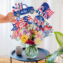 18Pcs Patriotic Cupcake Toppers – Red, White & Blue Glitter Picks for 4th of July, Memorial Day (Compatible with Standard Cupcakes)