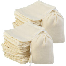 Triani 50er-Pack Baumwollbeutel mit Kordelzug (10 x 7,5 cm), wiederverwendbare Musselin-Geschenktüten für Schmuck, Partys, Hochzeiten, Aufbewahrung