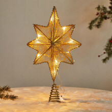 Glitter Gold Hollow 8-Pointed Star Christmas Tree Topper – 16.6", Compatible with Standard Trees