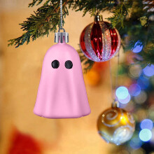 Lot de 6 décorations de Noël fantômes mignons, blanches et roses, pour sapin de Noël, à suspendre en intérieur ou en extérieur pour Halloween