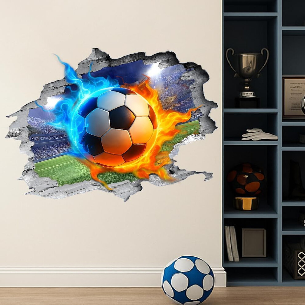 3D Soccer Wall Sticker, Flame Football Decal, Peel & Stick Vinyl Mural for Kids' Room, Bedroom, Playroom – Compatible with Smooth Walls