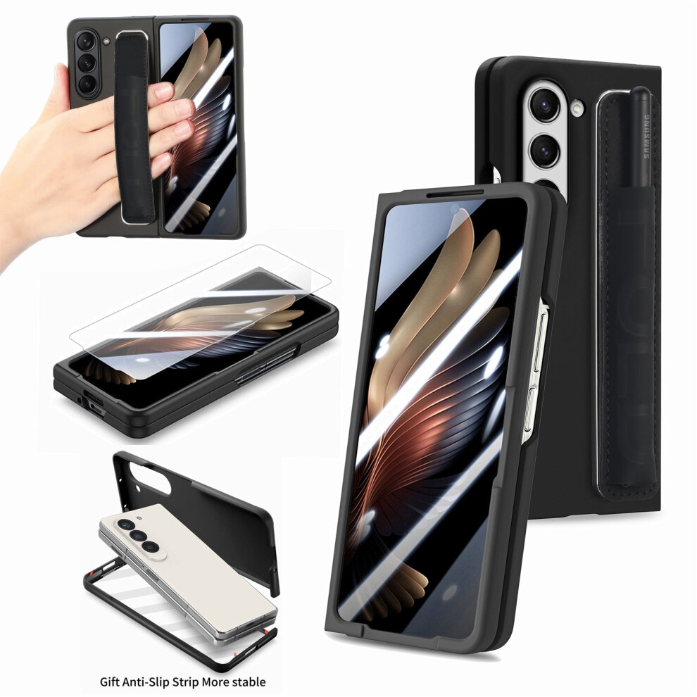 Samsung Galaxy Z Fold5 Case With Wristband, Pencil Holder & Built-In Screen Protector Â Heavy Duty Shockproof Case Black 9405492476929