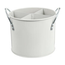 Caja rústica galvanizada para guardar cubiertos y utensilios de cocina.