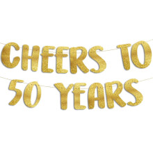 Pancarta dorada con purpurina "Cheers to 50 Years" - Decoraciones y artículos para fiestas de 50 aniversario y cumpleaños.