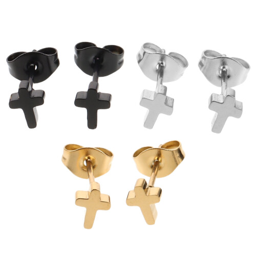 Cross Titanium Earrings Set Minimalist 3 Pairs 1