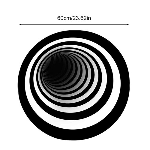 Χαλί 3D Vortex με οπτικό μοτίβο ψευδαίσθησης, ασπρόμαυρο σπιράλ χαλάκι δαπέδου για 1