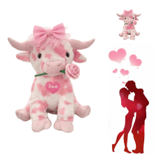 Pink Highland Cow Plush with Rose – Soft Stuffed Animal,