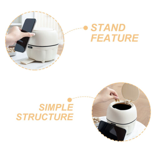 Small Trash Can White PP Multifunctional with Phone Stand Feature for Home 2