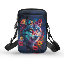 Reise-Umhängetasche aus Polyester mit Wolfsmuster und Reißverschluss, Damen-Messenger-Bag für Reisen, Outdoor-Aktivitäten und den täglichen