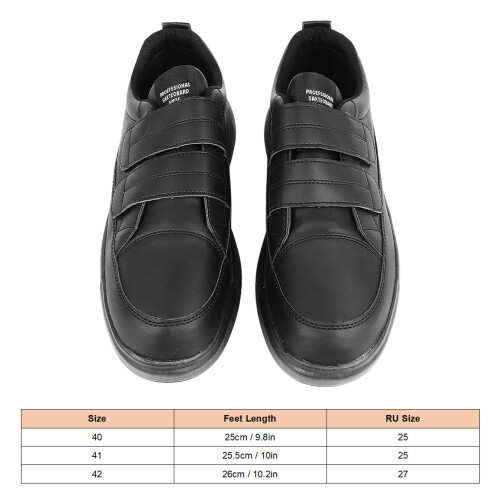 2-Strap Hook & Loop Men Black PU Leather Shoes 40 1