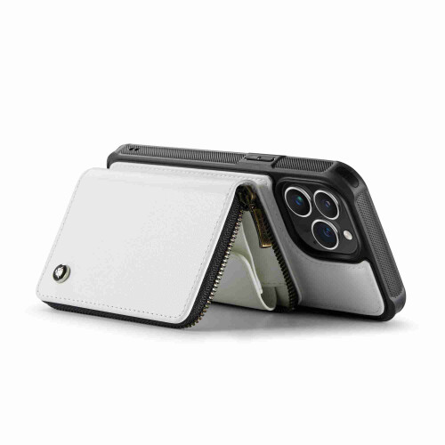 Zipper Wallet Case for iPhone 13 Pro Max, PU Leather RFID-Blocking, Wrist Strap, White 2