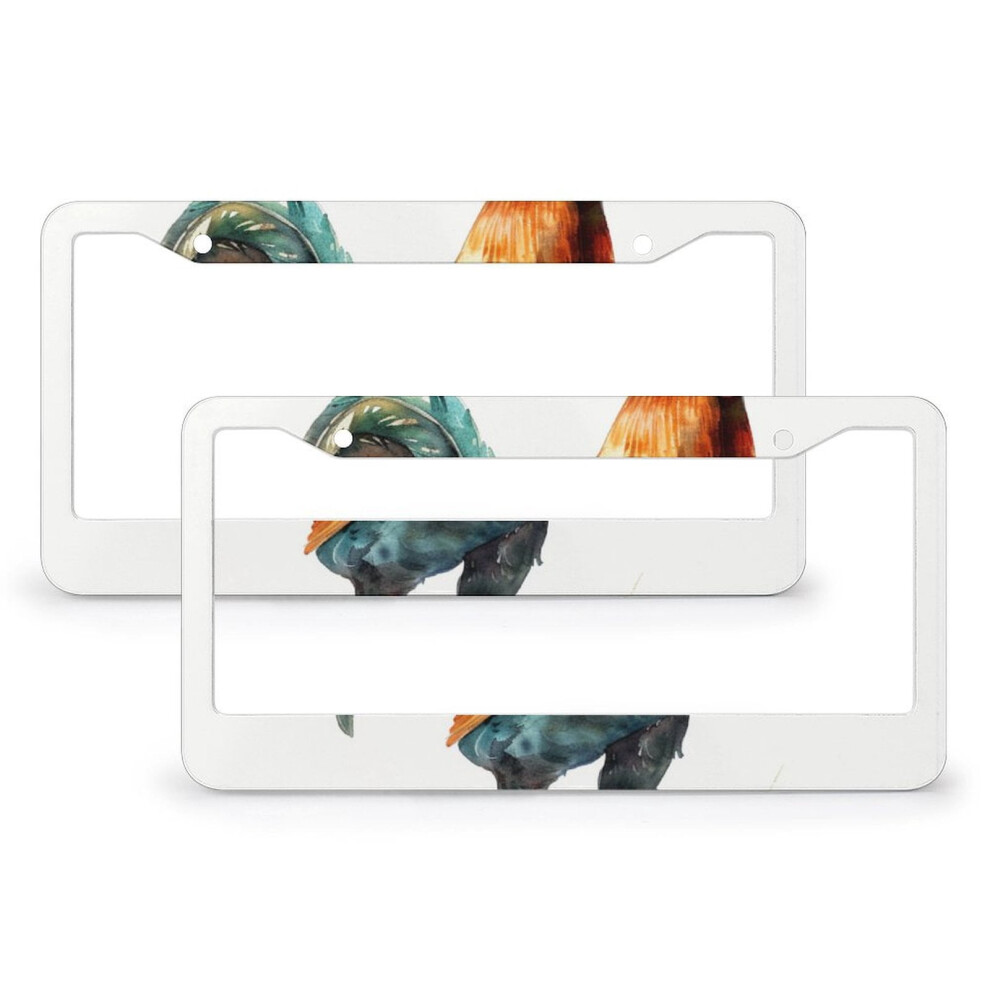 Hand-Drawn Watercolor Farm Hen & Rooster Print License Plate Frame (2 Pcs), Compatible With Standard Us Plates 9159796057017