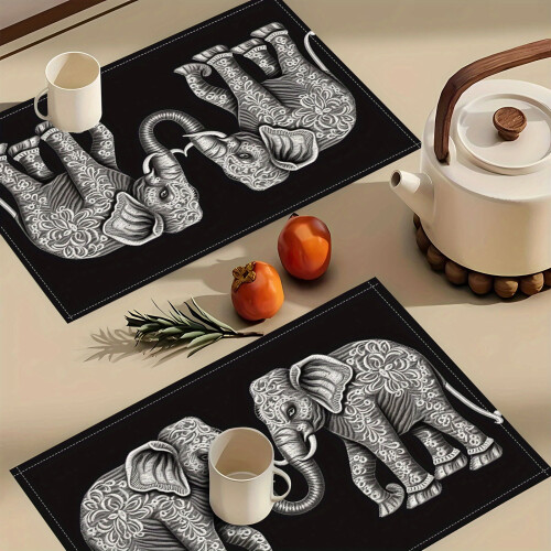 Elephant-Print Linen Placemats 4 Pieces 2