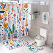 4-Pc Shabby Chic Floral Shower Curtain Set with Rugs – Waterproof Bathroom Decor, Compatible with Standard Showers