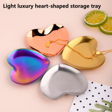 Jewelry Tray Polished Mirror Surface Stainless Steel Heart Shape Ring Necklace Earrings Display Dish Household Supplies,Silver