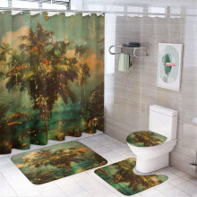 4-Piece Tropical Shower Curtain Set with Rugs & 12 Hooks, 72"x72", Paradise Island Theme