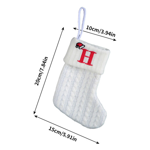 White Knitted Christmas Stocking with Initial H 2