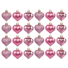 Heart Shaped Ornaments, 24 Pcs, Glossy Rose Baubles (1.77"), for Valentine's, Wedding, Christmas Tree & Party Decor