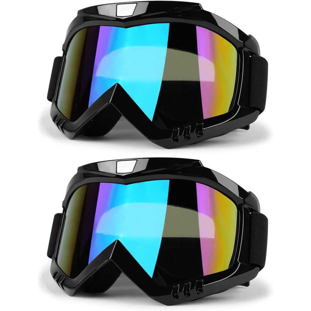 Atv/Motorcycle Goggles 2-Pack, Windproof Uv400 Anti-Fog Dustproof, Compatible With Mx Helmets, For Adult/Youth/Kids, Color Lenses 9159796058731