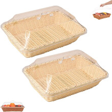 Large Handwoven Rattan-Style Bread Basket with Clear Acrylic Lid – for Fruits, Veggies & Snacks