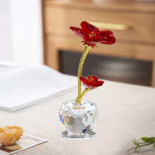 5 inch Crystal Four Leaf Clovers Figurine Shamrock Glass Statue Ornaments Mini Crystal Shamrock Decorations St. Patrick's Day Table Shelf Decor (Red)