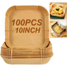 100pcs 10" Square Air Fryer Liners, XL Disposable Paper Liners Compatible with Corsori, Ninja, Gourmia & More