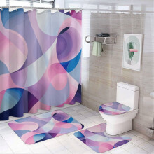4-Piece Pink & White Shower Curtain Set with Bath Mat, Toilet Lid Cover, Oval Rug & 12 Hooks – 72"x72"
