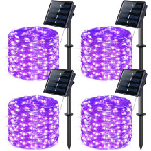 4-Pack Purple Solar String Lights, 100 LED, 33ft, 8 Modes, Waterproof, Compatible with Outdoor/Garden/Christmas Decor